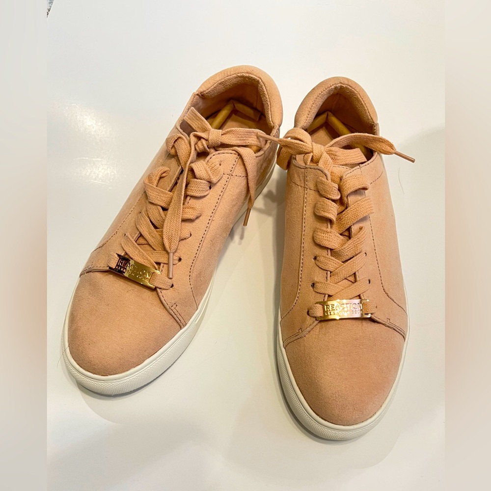 Kenneth Cole Tan Sneakers Suede Finish White Soles